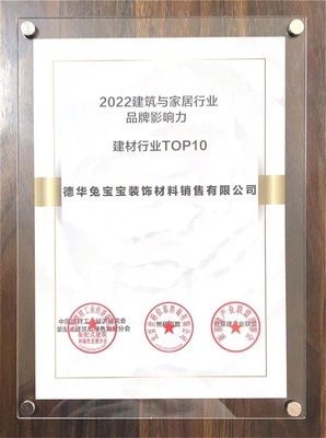 兔寶寶榮登2022建筑與家居行業(yè)品牌影響力建材TOP10，卓越品質(zhì)引領(lǐng)裝飾材料銷(xiāo)售新篇章